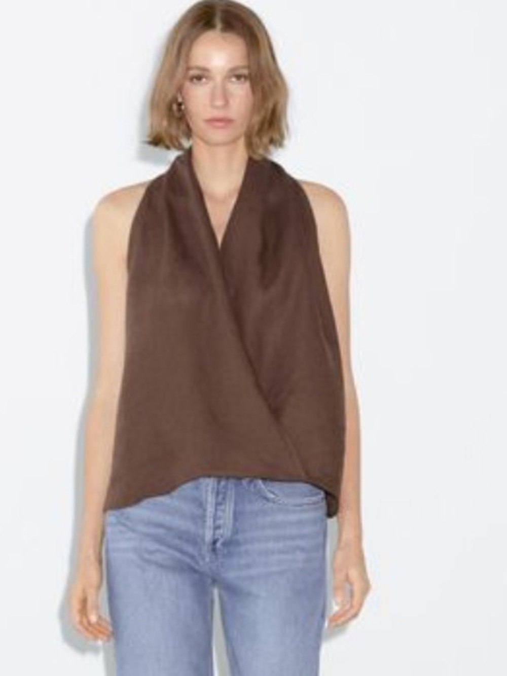 Massimo Dutti NWT 100% linen crossover top brown 5131/640